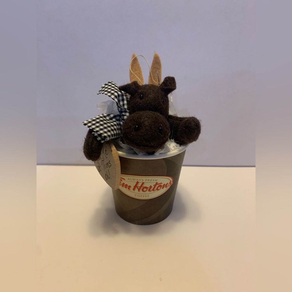 Tim Hortons Coffee Cup with Plush Moose Ornament